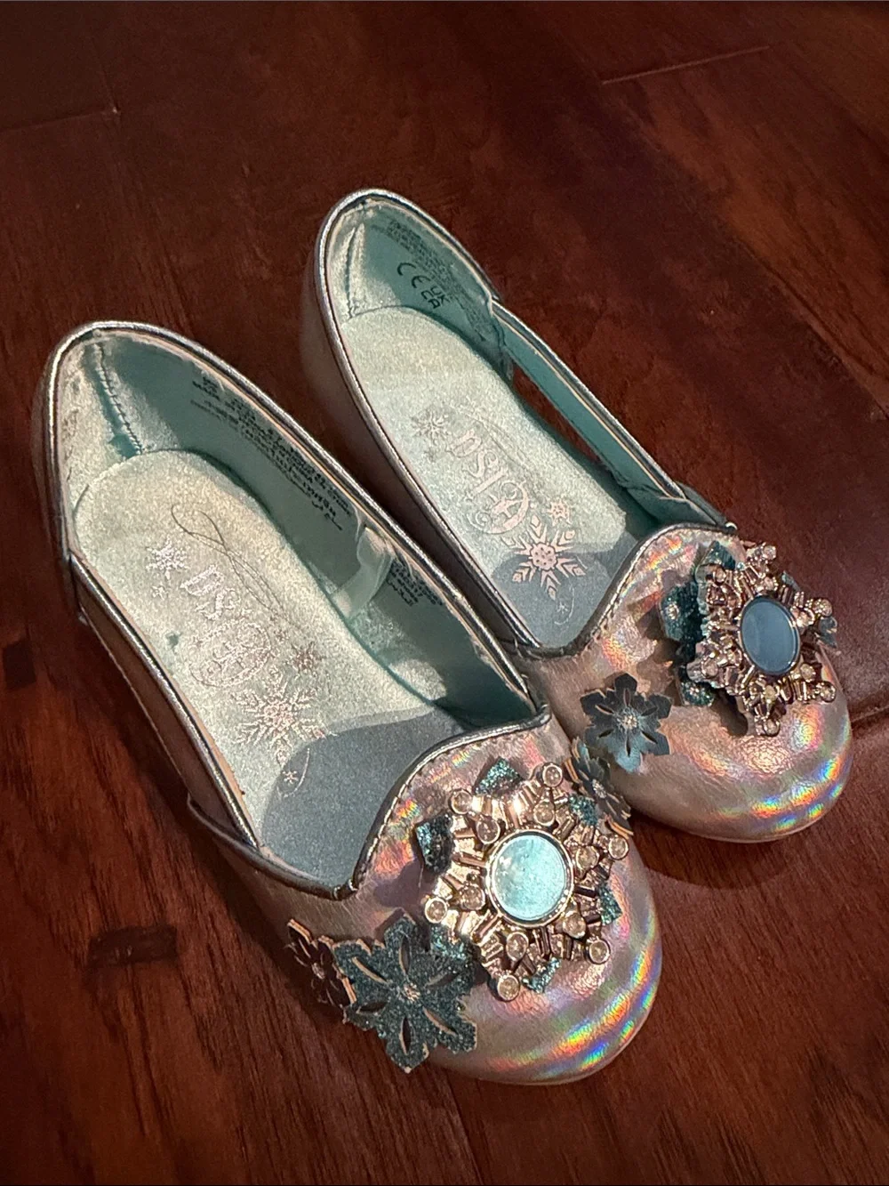 Disney Iridescent Rose Gold Gem Flower Ballet Flats